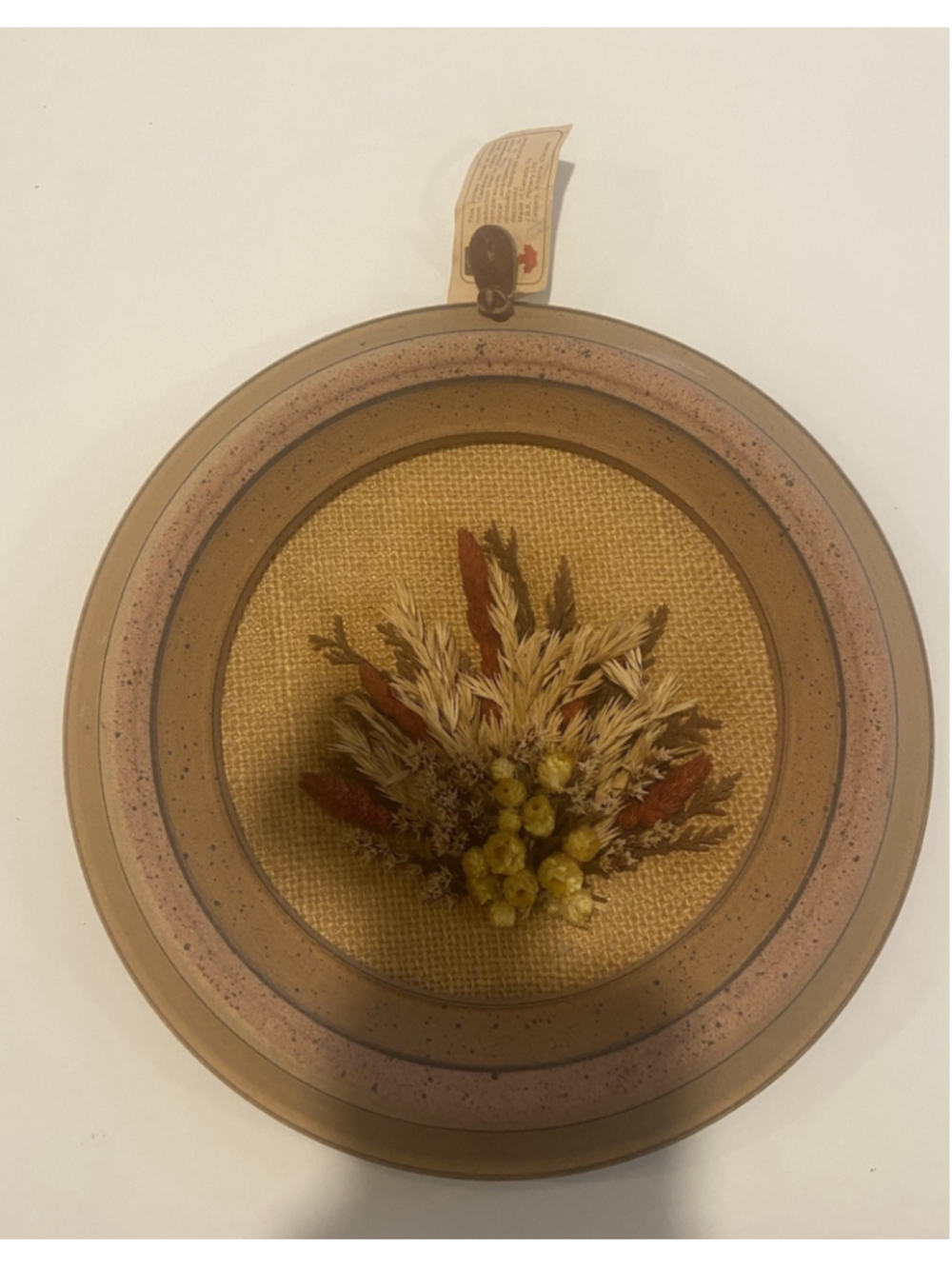 Vintage J.B.K. Pottery Dried Floral Wall Hanging Stoneware Frame Handmade Canada